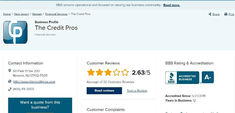 the credit pros bbb reviews